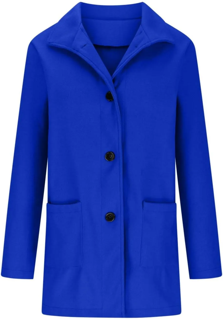 Women Wool Jacket Blend Winter Mid Long Trench Coat Stand Collar Single Breasted Warm Pea Overcoat with Pockets