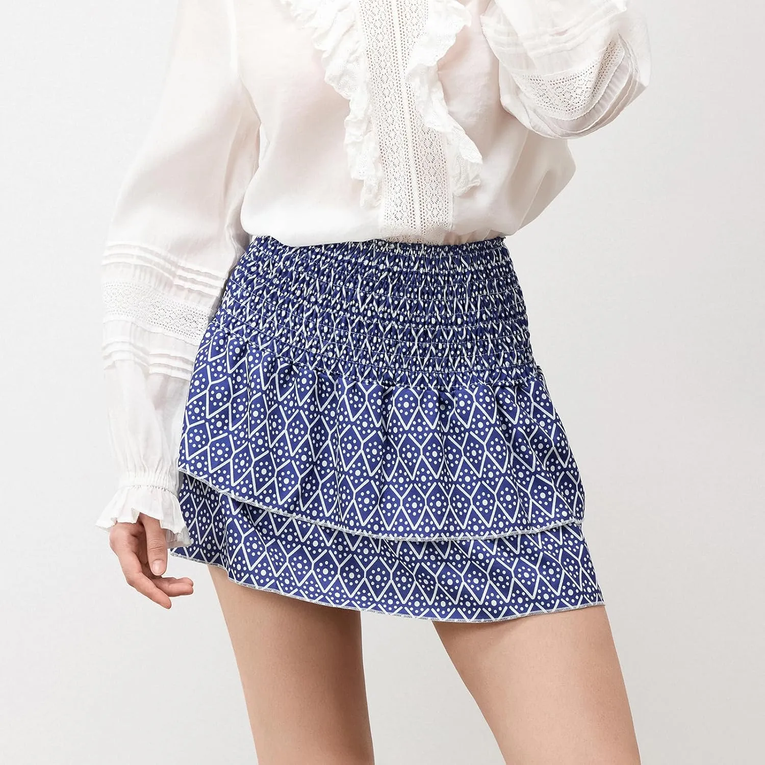 Women Y2K Floral Mini Skirts Lace Low Waist Pleated Ruffled Hem Layered Skirts Striped Beach Ruffle Short Skirts