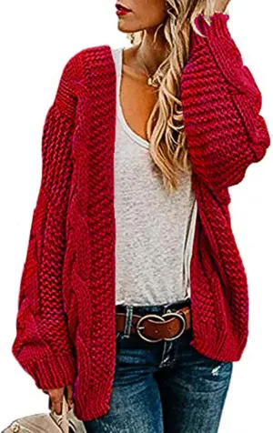 Womens 2024 Fall Open Front Chunky Knit Cardigan Sweaters Oversized Lantern Sleeve Sweater Winter Coat Outwear