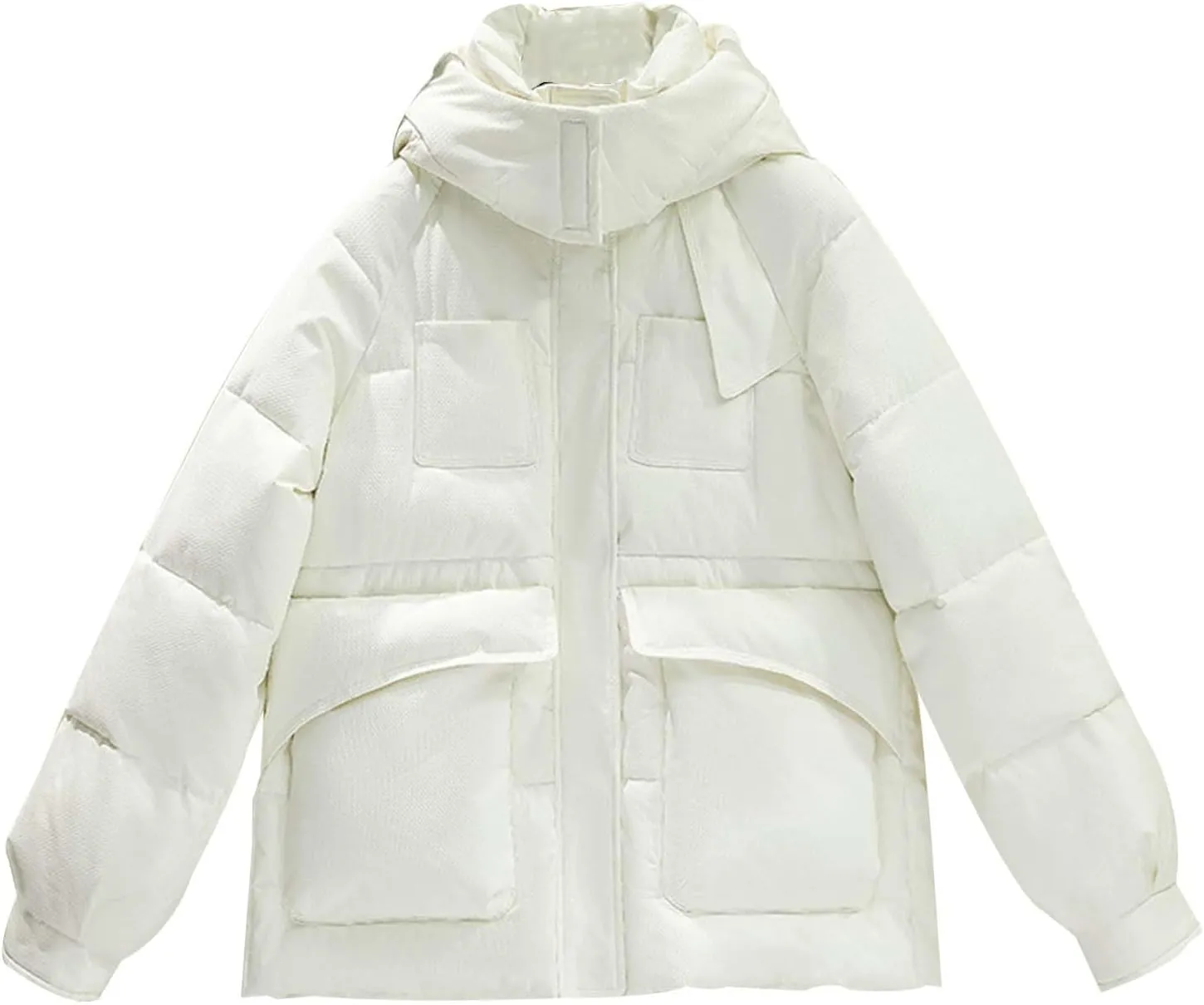 Womens 2024 Simple Solid Full Zip Short Jacket with Hood Long Sleeve Casual Overcoat with Pockets Insulated Fitted Coat