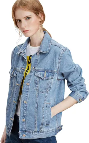 Womens Basic Long Sleeve Solid Trucker Denim Jean Jackets Coats Outerwear