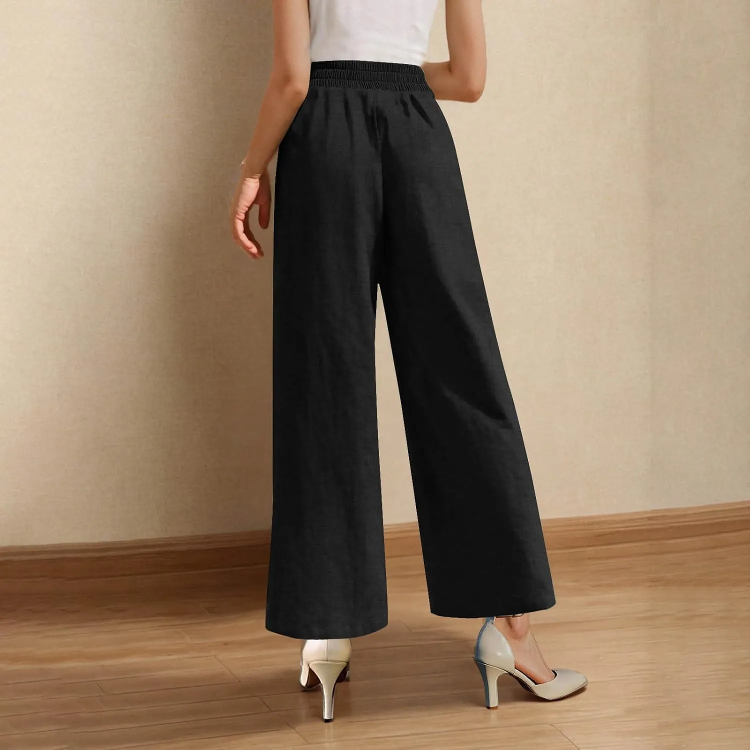 Womens Beach Pant Lightweight Soft Wide Leg Smart Trousers Lounge Trendy Straight Leg Pull on Palazzo Pant