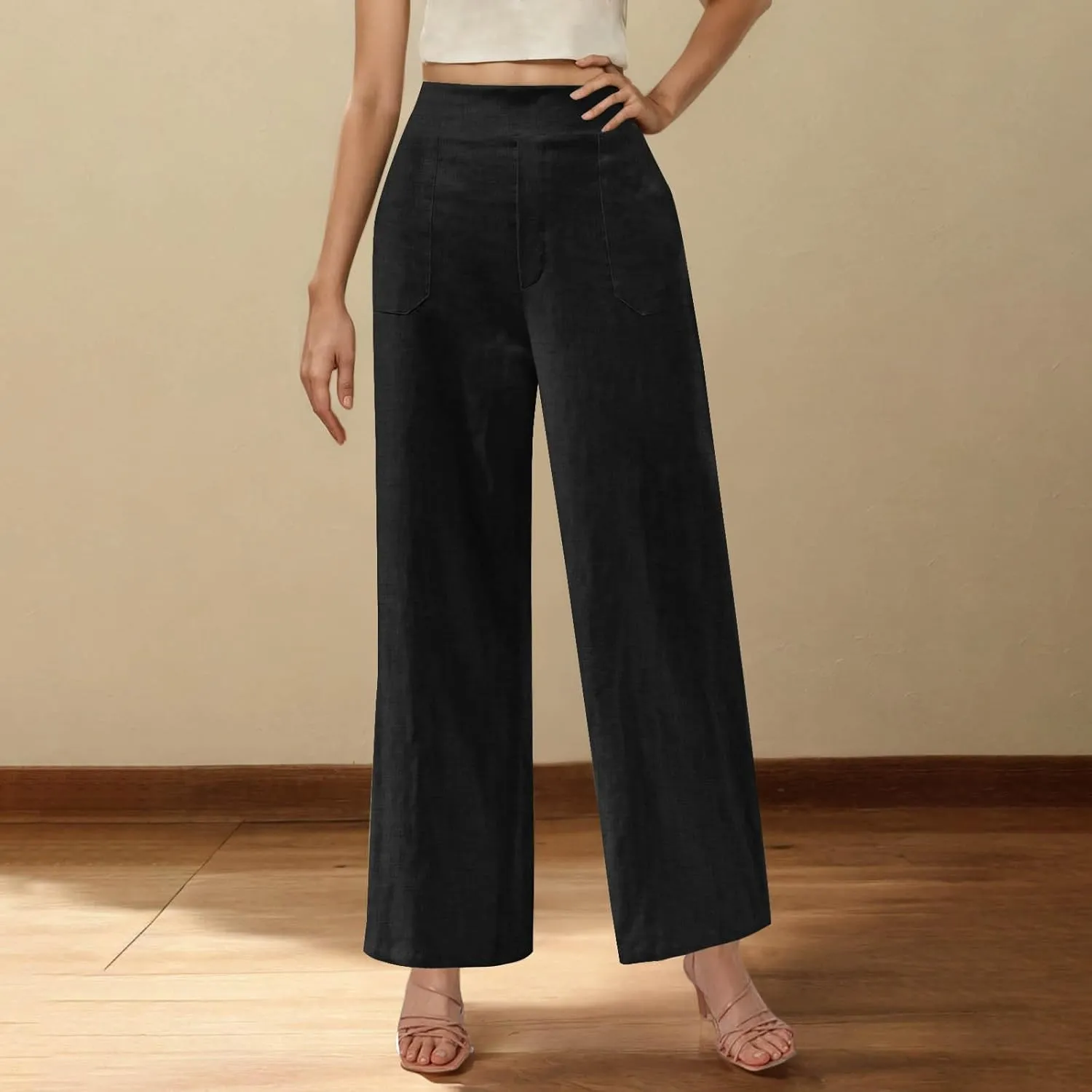 Womens Beach Pant Lightweight Soft Wide Leg Smart Trousers Lounge Trendy Straight Leg Pull on Palazzo Pant