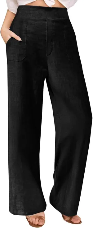 Womens Beach Pant Lightweight Soft Wide Leg Smart Trousers Lounge Trendy Straight Leg Pull on Palazzo Pant