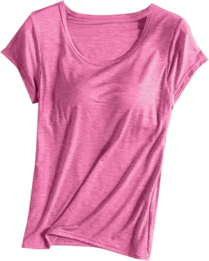 Womens Built-in Bra T-Shirt Padded Active Yoga Tops Short Sleeves Plain Blouses Soft Pajama Casual Workout Shirts