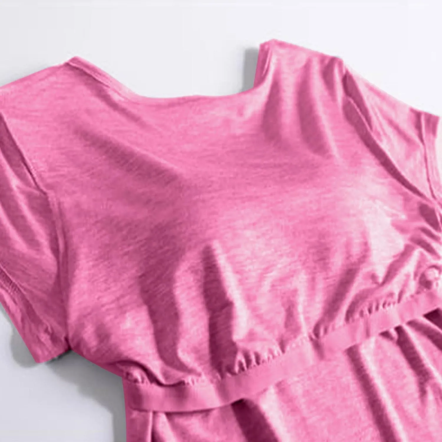 Womens Built-in Bra T-Shirt Padded Active Yoga Tops Short Sleeves Plain Blouses Soft Pajama Casual Workout Shirts