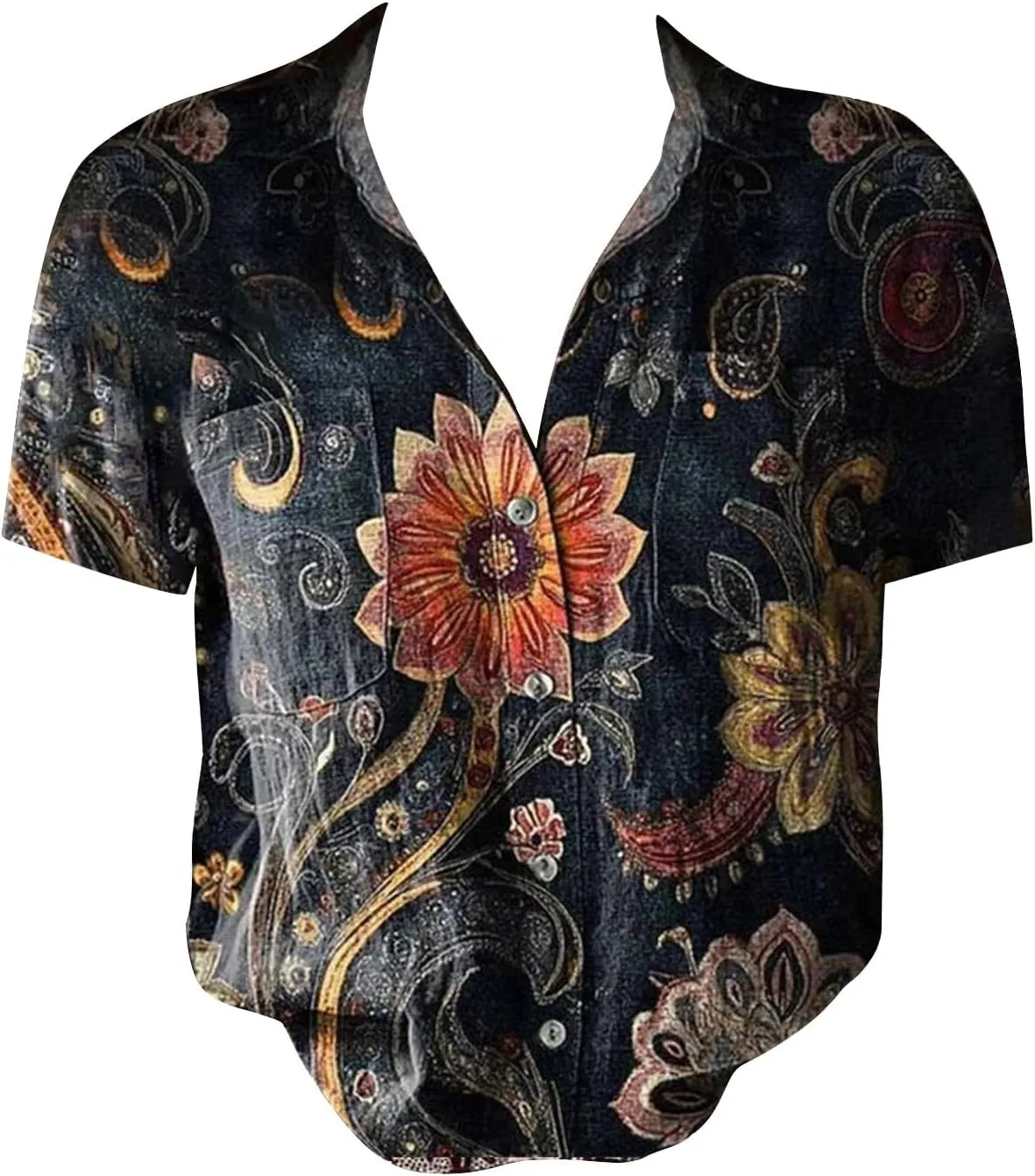 Womens Button Down Linen Shirt Breathable Tops Loose V Neck Collared Tops Womens Daily Shirts Short Sleeve Boho Shirts Tops