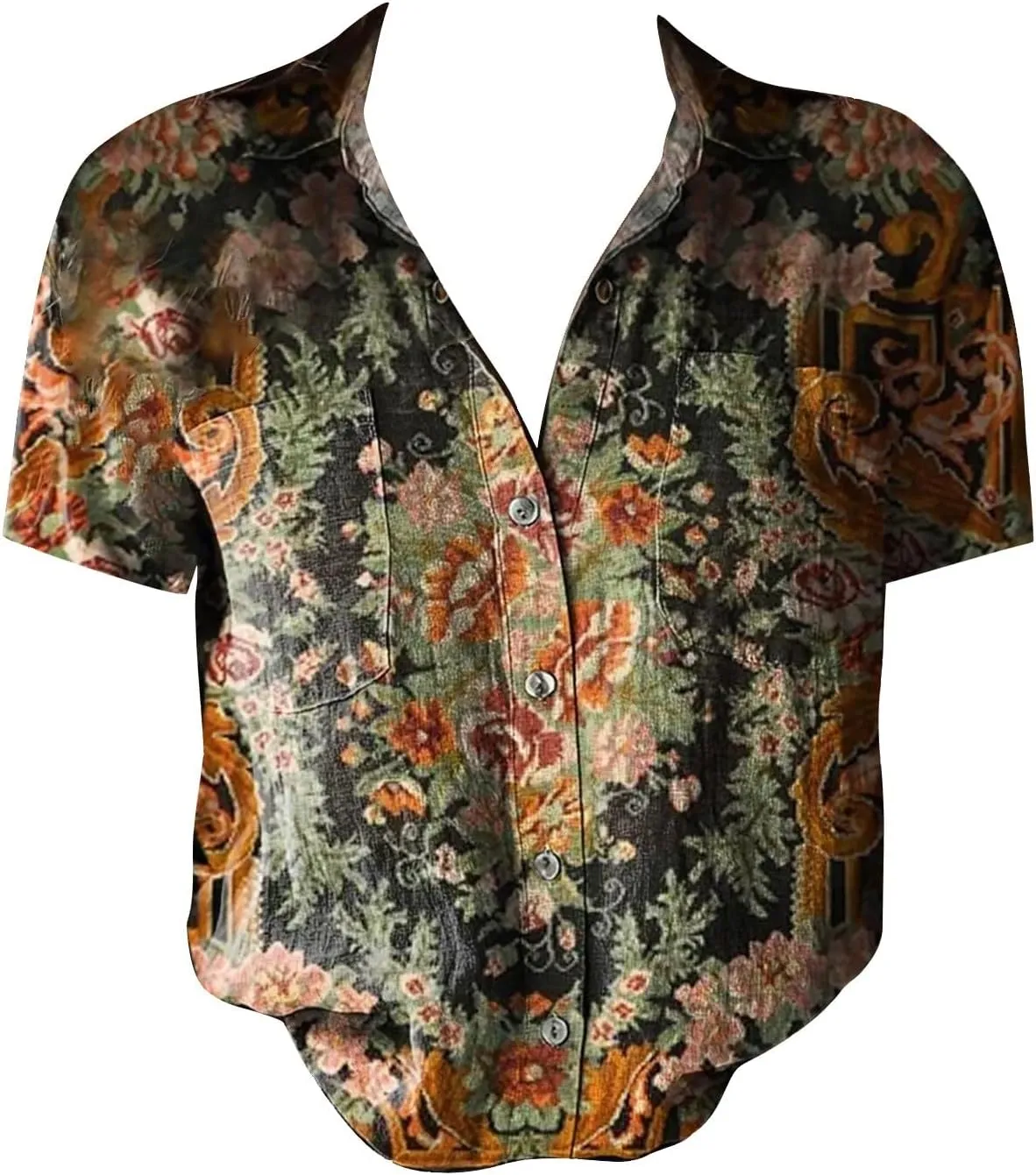 Womens Button Down Linen Shirt Breathable Tops Loose V Neck Collared Tops Womens Daily Shirts Short Sleeve Boho Shirts Tops