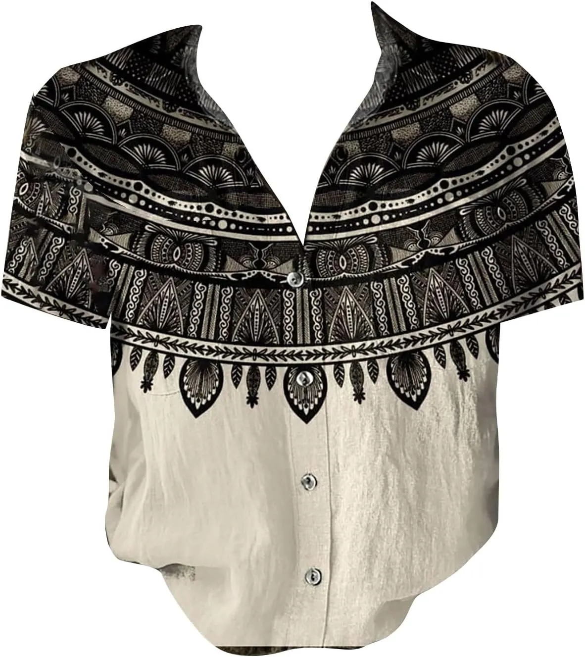 Womens Button Down Linen Shirt Breathable Tops Loose V Neck Collared Tops Womens Daily Shirts Short Sleeve Boho Shirts Tops