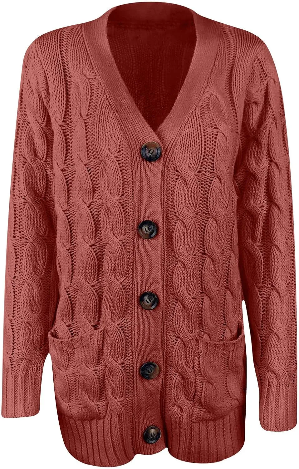 Women's Cable Knit Sweater Cardigan Winter Single Breasted Coats Casual Breathable Stretch Sweaters with Pockets