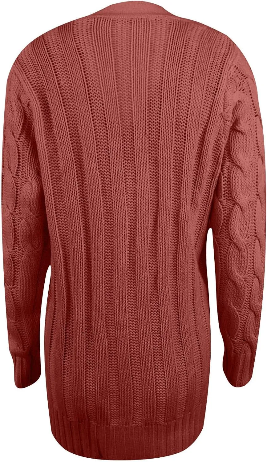 Women's Cable Knit Sweater Cardigan Winter Single Breasted Coats Casual Breathable Stretch Sweaters with Pockets
