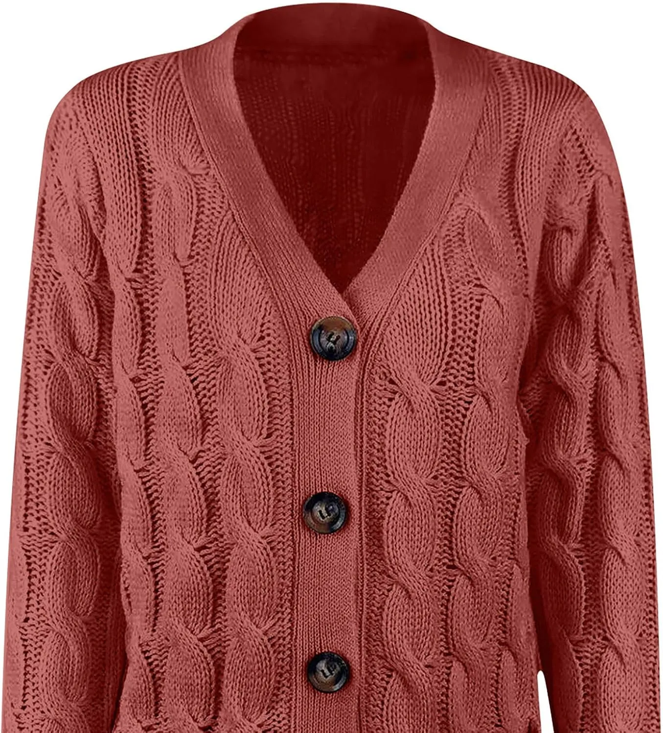 Women's Cable Knit Sweater Cardigan Winter Single Breasted Coats Casual Breathable Stretch Sweaters with Pockets