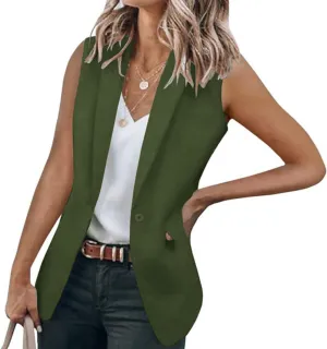 Womens Casual Business Sleeveless Blazer Vest with Pockets Lapel Work Office Blazers Jacket Open Front Button Outerwear
