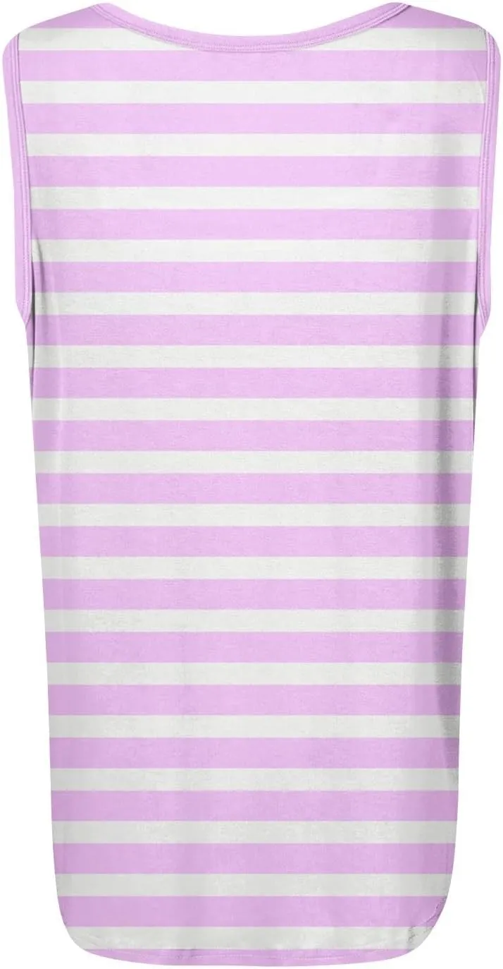 Women's Casual Red and White Striped Sleeveless Top Summer Fashion Square Neck Tank for Everyday Wear