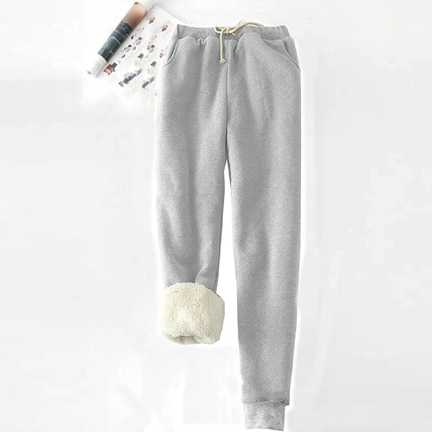Women's Casual Sweatpants Fleece Lined Keep Warm Trousers Drawstring Waist Lounge Home Pants Soft Loose Bottoms