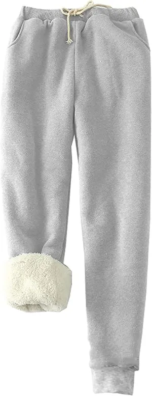 Women's Casual Sweatpants Fleece Lined Keep Warm Trousers Drawstring Waist Lounge Home Pants Soft Loose Bottoms