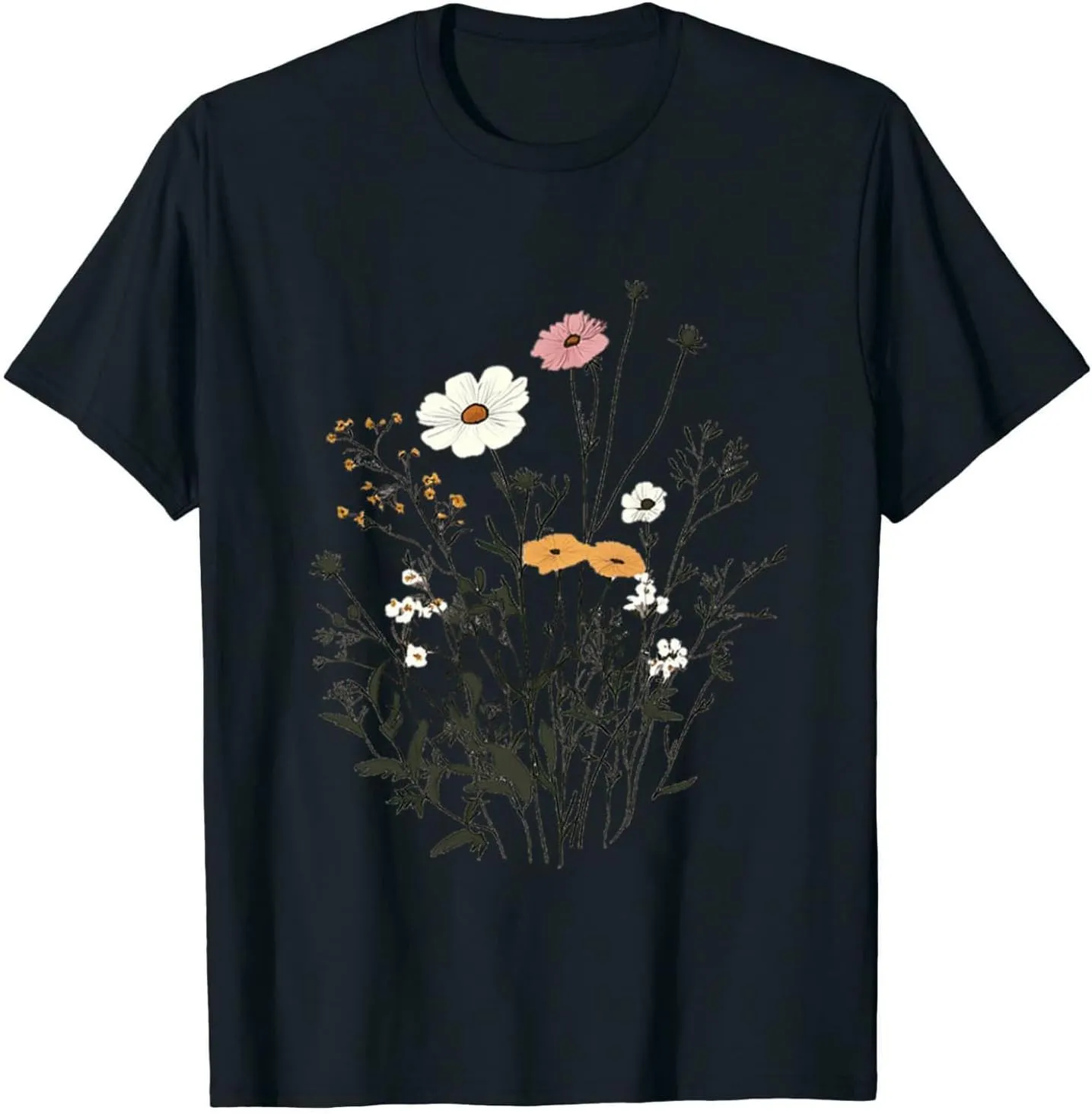 Womens Casual Tops Cap Sleeves Round Neck Loose fit Tunic Top T-Shirts Floral Graphic Comfy Spring Summer Tee Shirts