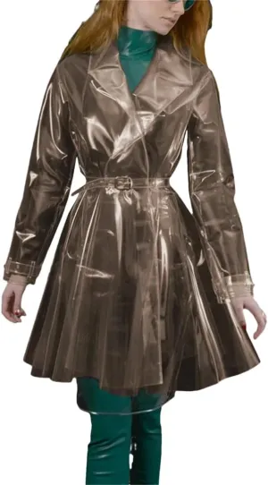 Women’S Clear PVC Trench Rain Poncho Coat Belted Clubwear Night Party Jacket