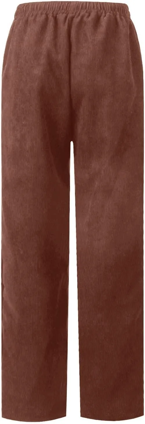 Women's Corduroy Pants Casual Drawstring Elastic High Waist Straight Leg Bottoms Fall Winter Comfy Trousers
