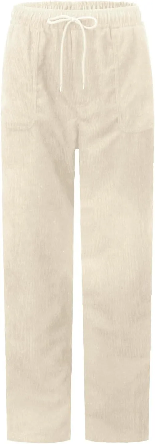 Women's Corduroy Pants Casual Drawstring Elastic High Waist Straight Leg Bottoms Fall Winter Comfy Trousers