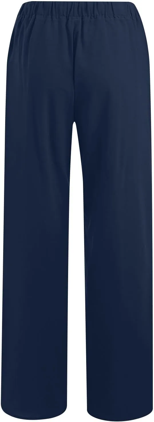 Women's Cotton Linen Palazzo Pants Wide Leg Beach Pants Summer Lightweight Pants Plus Size Lounge Pants with Pockets
