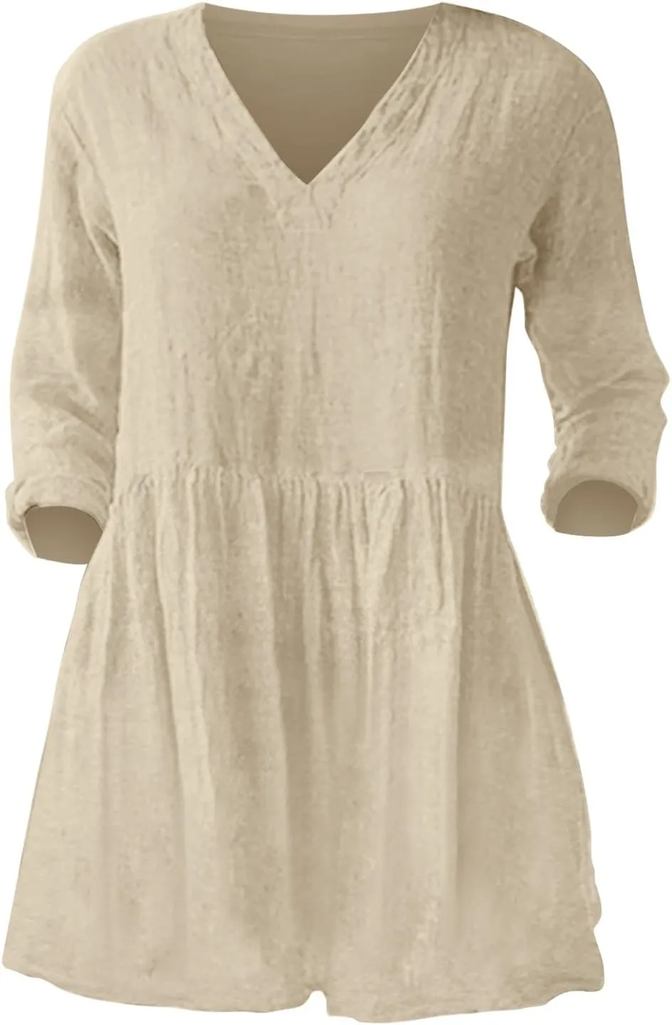 Womens Cotton Linen Peasant Blouses Long Sleeve V Neck Casual Loose Fit Tunic Tops for Leggings Flowy Babydoll Shirt
