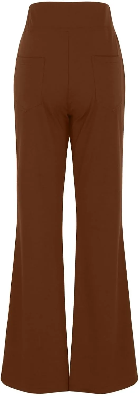 Womens Dress Pants Stretchy High Waisted Bell-Bottoms Slacks Office Business Casual Bootcut Trousers with Pockets