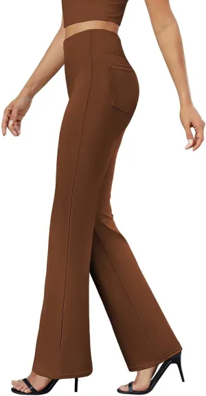 Womens Dress Pants Stretchy High Waisted Bell-Bottoms Slacks Office Business Casual Bootcut Trousers with Pockets