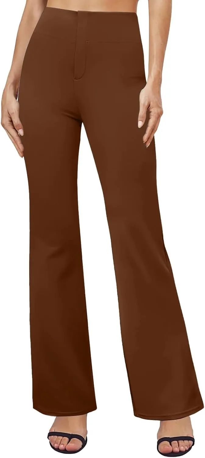 Womens Dress Pants Stretchy High Waisted Bell-Bottoms Slacks Office Business Casual Bootcut Trousers with Pockets