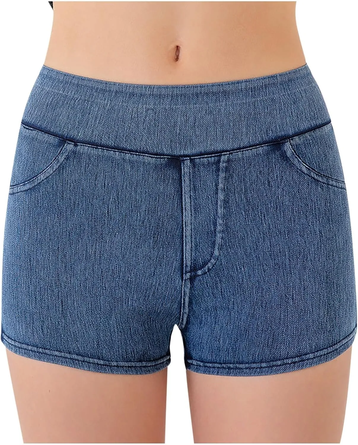 Womens Faux Denim Shorts High Waisted Stretchy Jeans Look Dressy Sexy Butt-Lifting Shorts Summer Bottoms