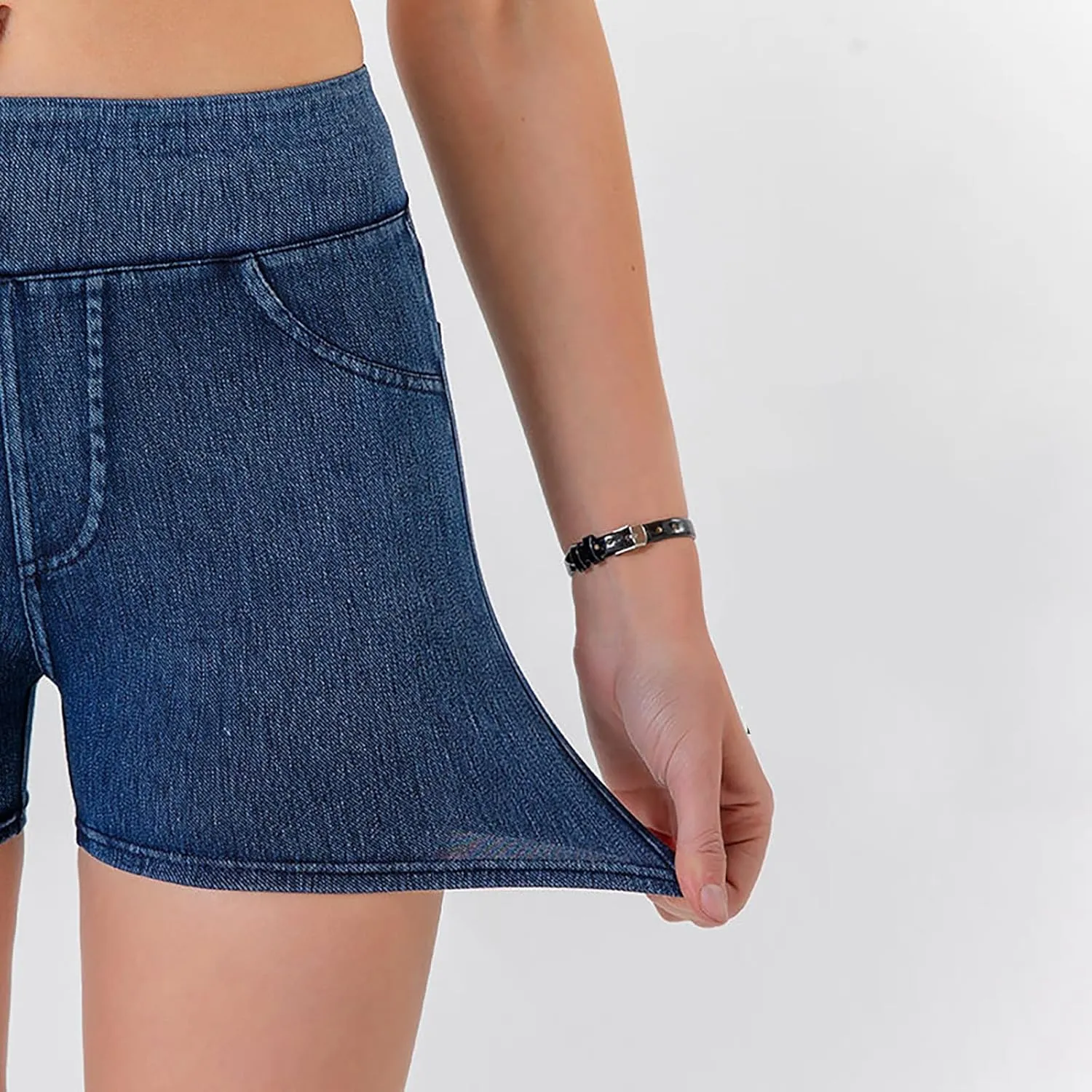 Womens Faux Denim Shorts High Waisted Stretchy Jeans Look Dressy Sexy Butt-Lifting Shorts Summer Bottoms