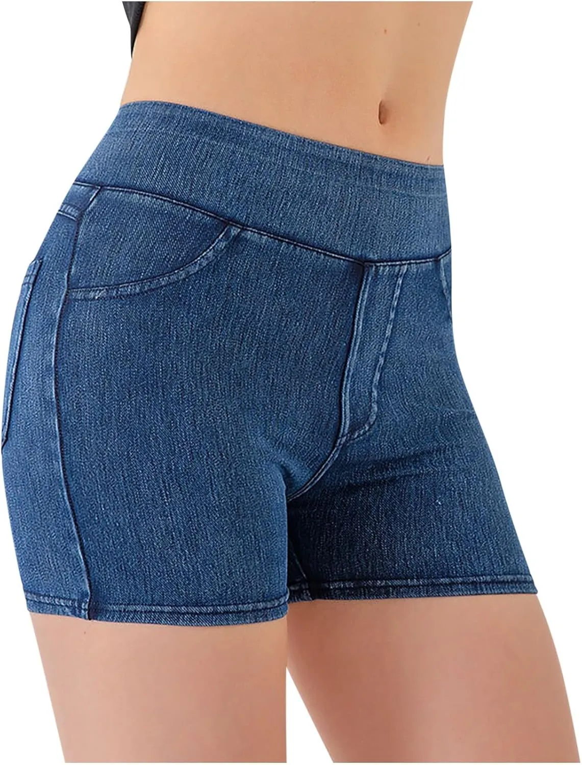 Womens Faux Denim Shorts High Waisted Stretchy Jeans Look Dressy Sexy Butt-Lifting Shorts Summer Bottoms