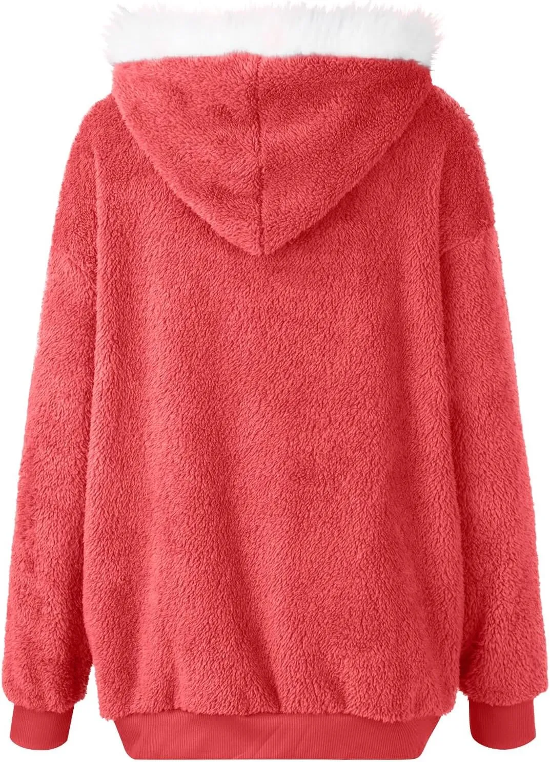 Womens Fleece Jacket Full Zip Fluffy Hoodie Winter Hooded Cardiagan Coat Sherpa Jacket with Pockets