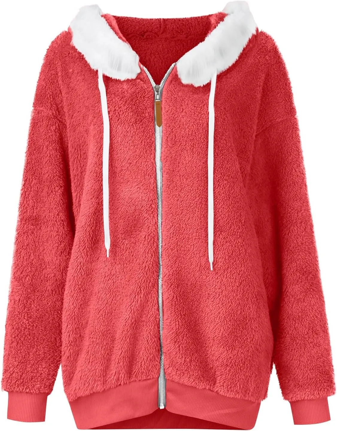 Womens Fleece Jacket Full Zip Fluffy Hoodie Winter Hooded Cardiagan Coat Sherpa Jacket with Pockets