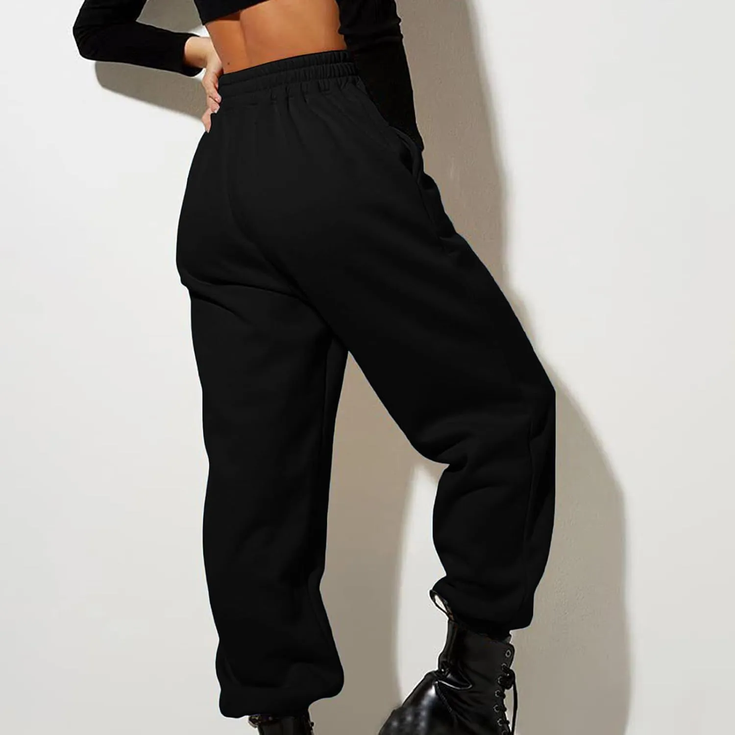 Women's Fleece Lined Joggers High Waisted Sweatpants Drawstring Strech Jogger Workout Active Baggy Lounge Bottoms