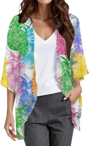 Womens Floral Print 3/4 Sleeve Cardigan Loose Cover Up Casual Beach Blouse Tops Lightweight Open Front Cardigans