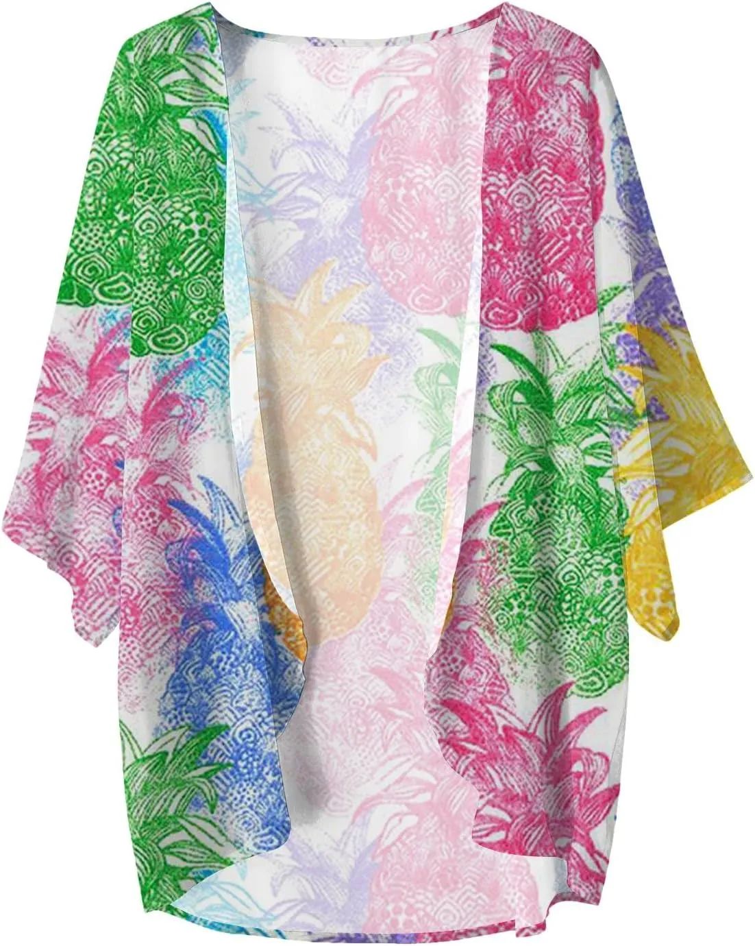 Womens Floral Print 3/4 Sleeve Cardigan Loose Cover Up Casual Beach Blouse Tops Lightweight Open Front Cardigans