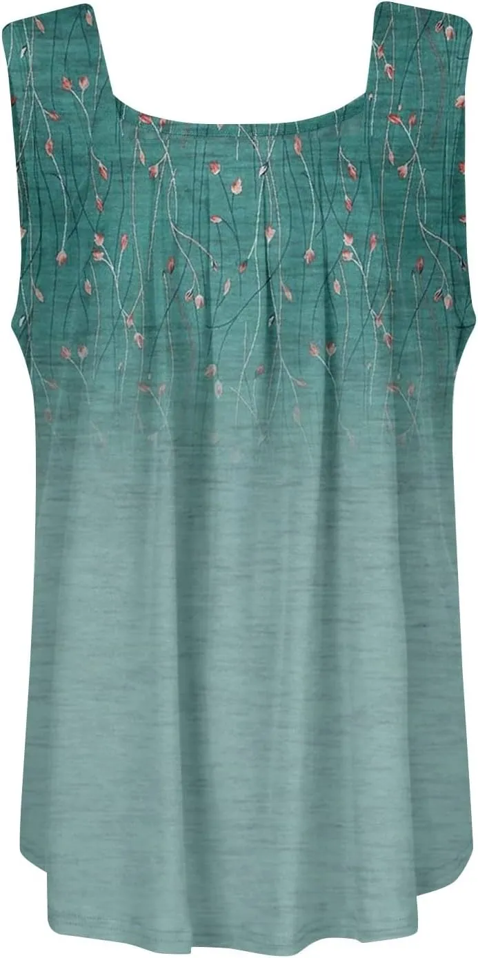 Women's Floral Print Sleeveless Blouse Casual Summer Tank Top with Square Neckline,Lightweight & Breathable
