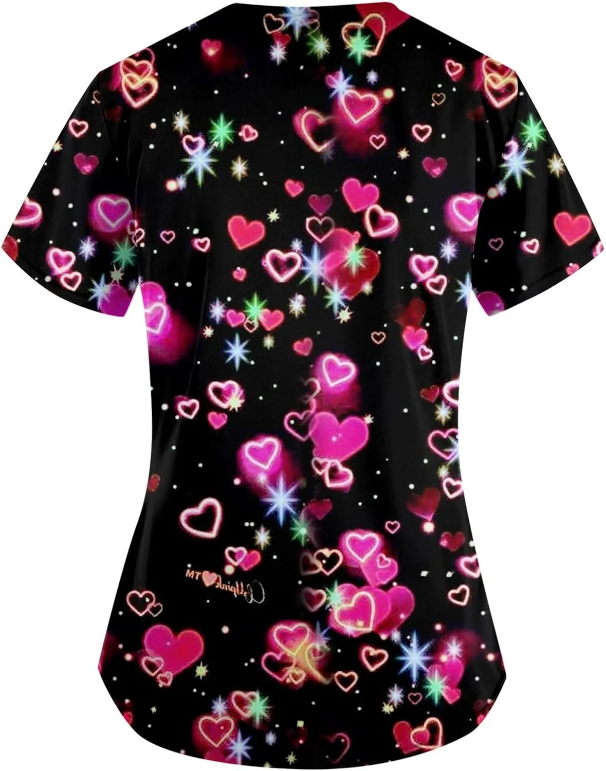 Womens Heart Printed Animals Nurse Uniforms 2025 Scrub Tops for Women, Short Sleeve Scrub V Neck Shirt with Pockets