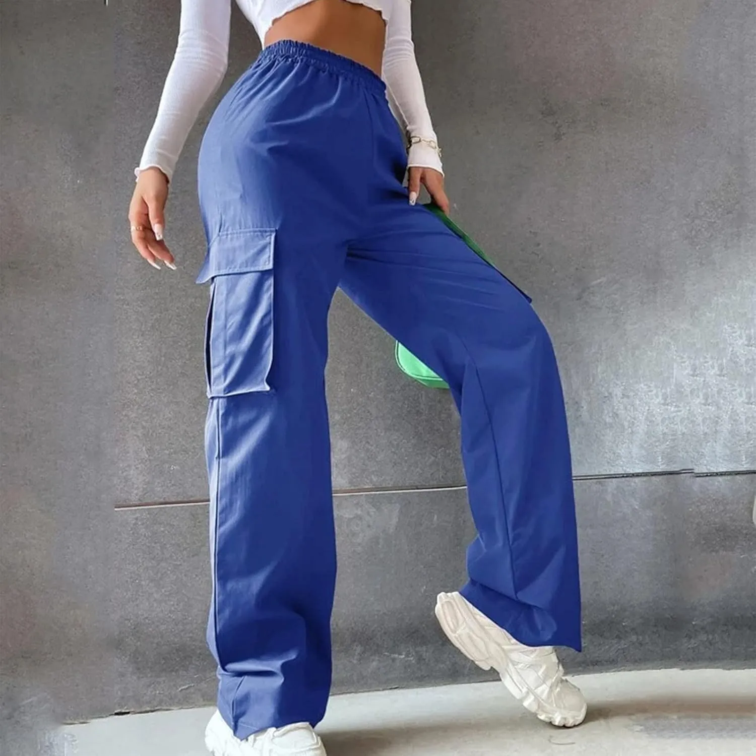 Women's High Waisted Cargo Pants Wide Leg Casual Pants Multi Pockets Straight Trousers Combat Military Trousers