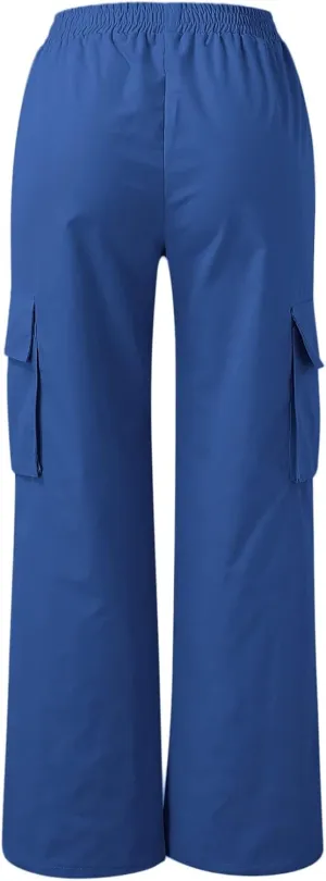 Women's High Waisted Cargo Pants Wide Leg Casual Pants Multi Pockets Straight Trousers Combat Military Trousers