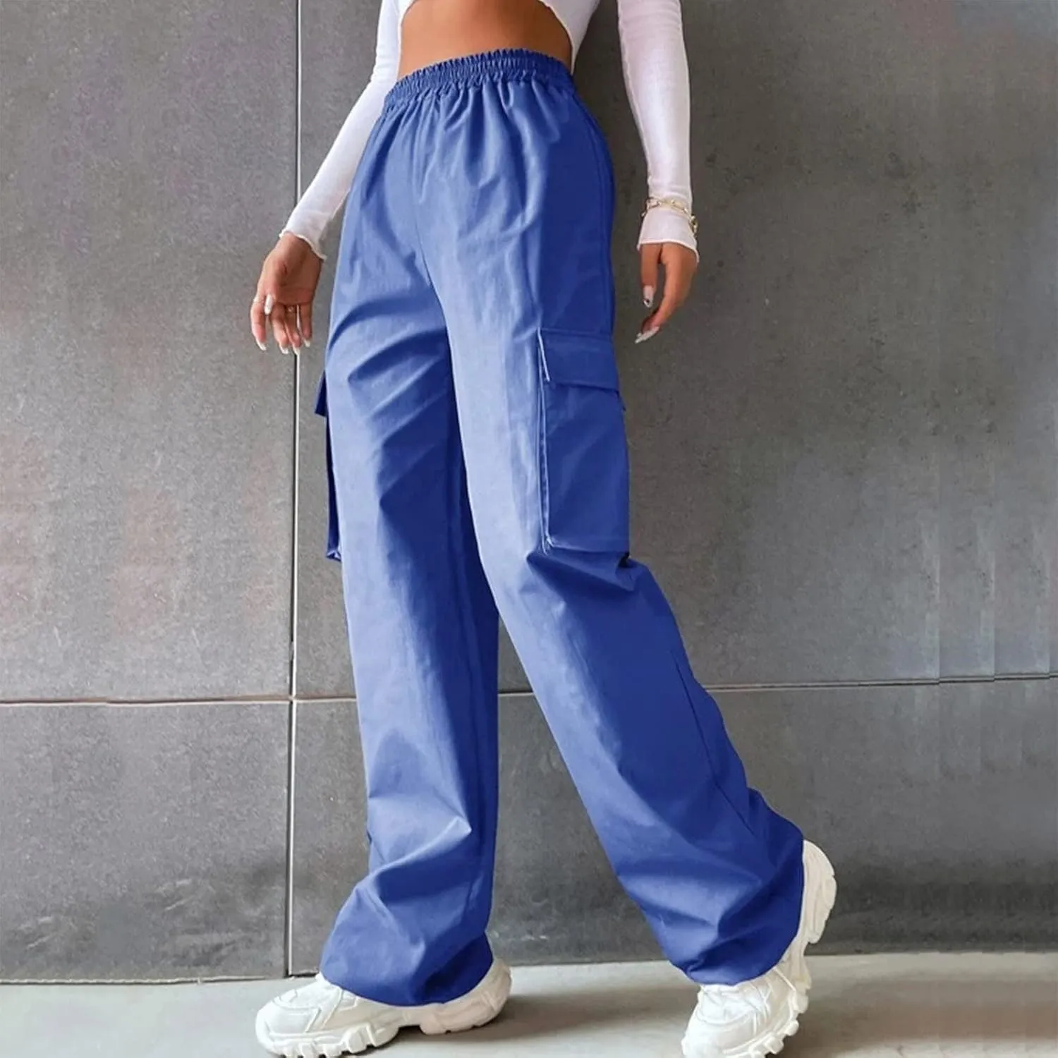 Women's High Waisted Cargo Pants Wide Leg Casual Pants Multi Pockets Straight Trousers Combat Military Trousers