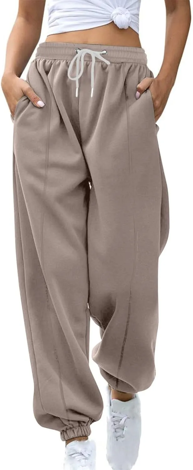 Women's High Waisted Sweatpants Workout Active Joggers Pants Baggy Lounge Cinch Bottoms Drawstring Trousers Pockets