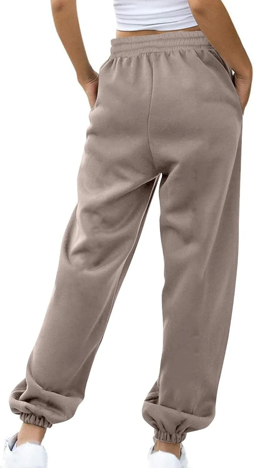 Women's High Waisted Sweatpants Workout Active Joggers Pants Baggy Lounge Cinch Bottoms Drawstring Trousers Pockets
