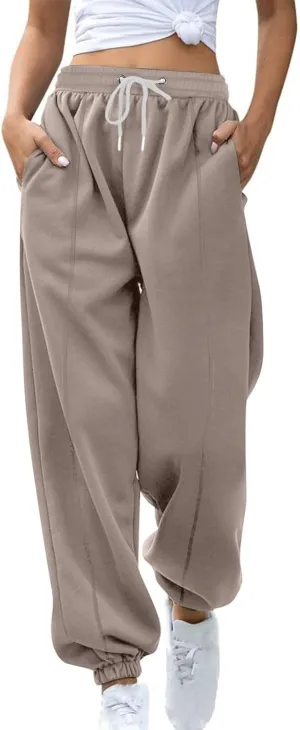 Women's High Waisted Sweatpants Workout Active Joggers Pants Baggy Lounge Cinch Bottoms Drawstring Trousers Pockets