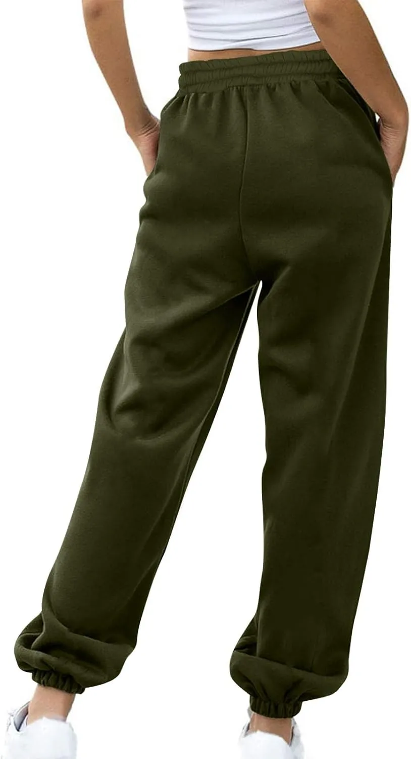 Women's High Waisted Sweatpants Workout Active Joggers Pants Baggy Lounge Cinch Bottoms Drawstring Trousers Pockets