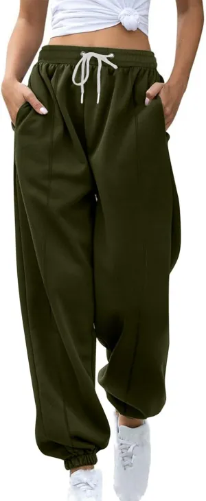 Women's High Waisted Sweatpants Workout Active Joggers Pants Baggy Lounge Cinch Bottoms Drawstring Trousers Pockets