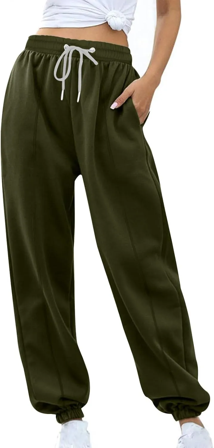 Women's High Waisted Sweatpants Workout Active Joggers Pants Baggy Lounge Cinch Bottoms Drawstring Trousers Pockets
