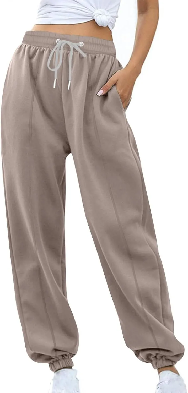 Women's High Waisted Sweatpants Workout Active Joggers Pants Baggy Lounge Cinch Bottoms Drawstring Trousers Pockets