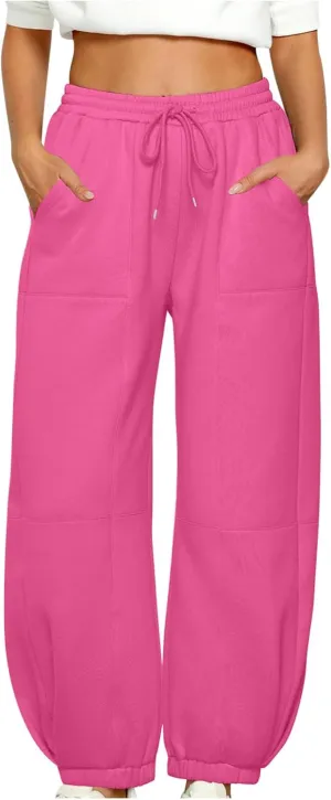 Womens High Waisted Sweatpants Workout Active Joggers Pants Fleece Lined Pants Baggy Lounge Bottoms with Pockets